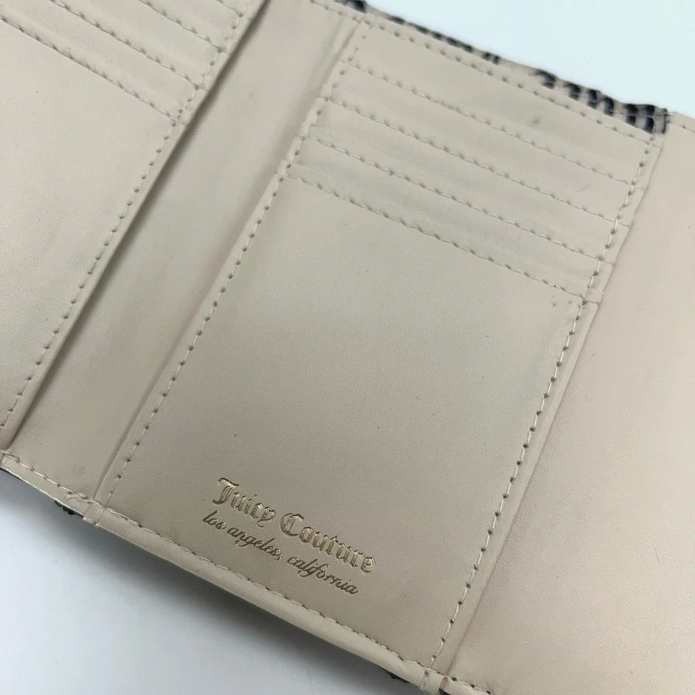 Juicy Couture Heartless Trifold Wallet Double Sided Gold Charm Liquorice Black